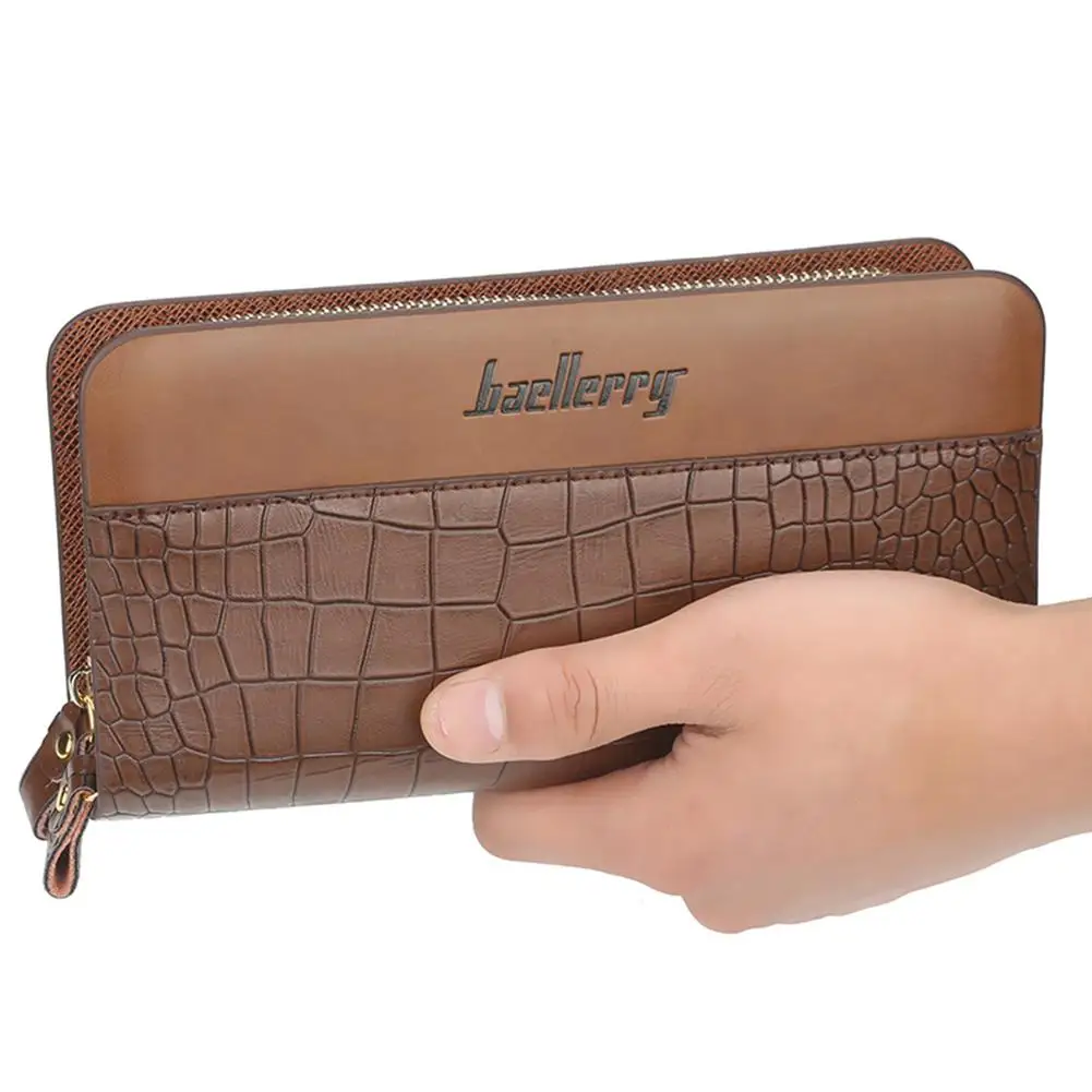 

Baellerry Men Business Alligator Pattern Long Wallet Double Zipper Multifunctional Purse