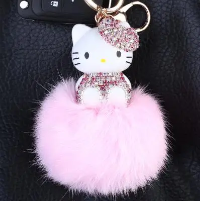 Новый мультфильм рисунок Hello Kitty Банни меховым помпоном помпонами Pom мяч брелок