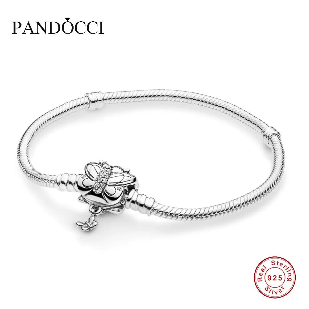 

925 Sterling Silver Moments Silver Bracelet with Decorative For Women Original Jewelry Making Fits For Charms PANDOCCI