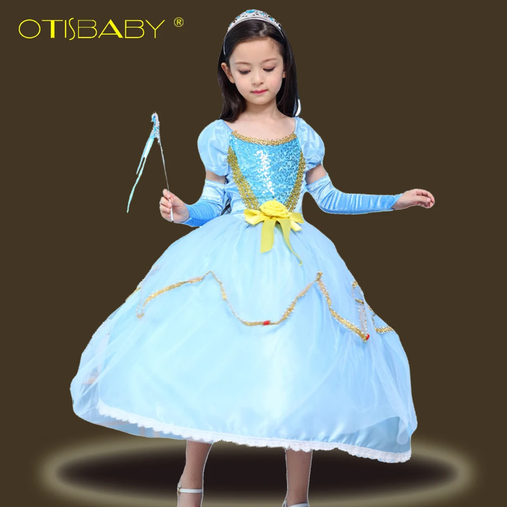 

Kids New Year's Party Princess Tutu Dress for Girls Cosplay Costumes with Yellow Flower Bow Dresses Teens Blue Graceful Clothes