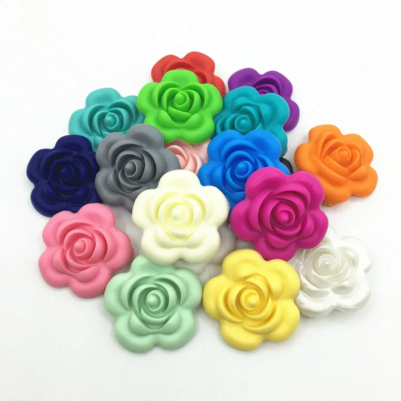 

20PCS Chewable Bpa Free Rose Silicone Beads For Jewelry Loose Baby Teether Diy Silicona Denticion Collares Sensory Toys
