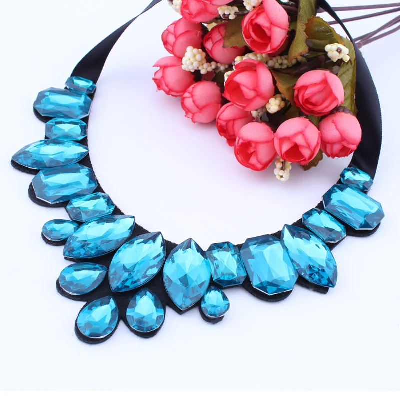 

Bohemian Statement Maxi Black Ribbon Geometric Water Drop Big Shiny Gem Rhinestone Crystal Choker Necklaces Pendants For Women