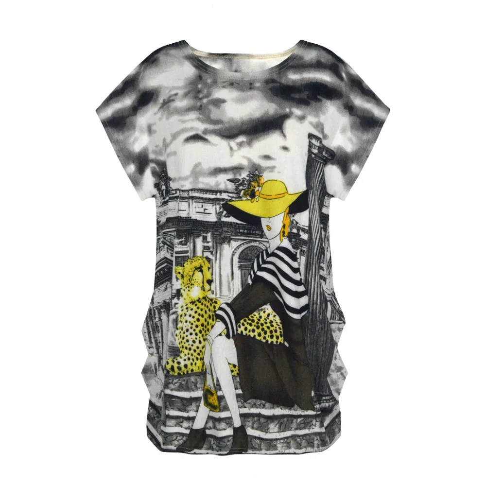 جديد 2019 الربيع الصيف المرأة عارضة طباعة قصيرة كم بلوزات مستديرة العنق و تيز زائد حجم فضفاض تي شيرت تونك كبيرة كبيرة حجم