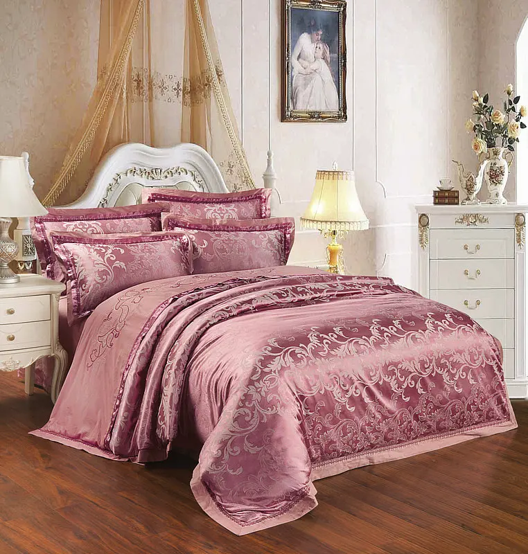 Waliicorners Gold Silver Beige Luxury Silk Jacquard Bedding set Queen King size Duvet cover set Embroidery Bed sheet Linen set Pillowcases 15 IMG_7870