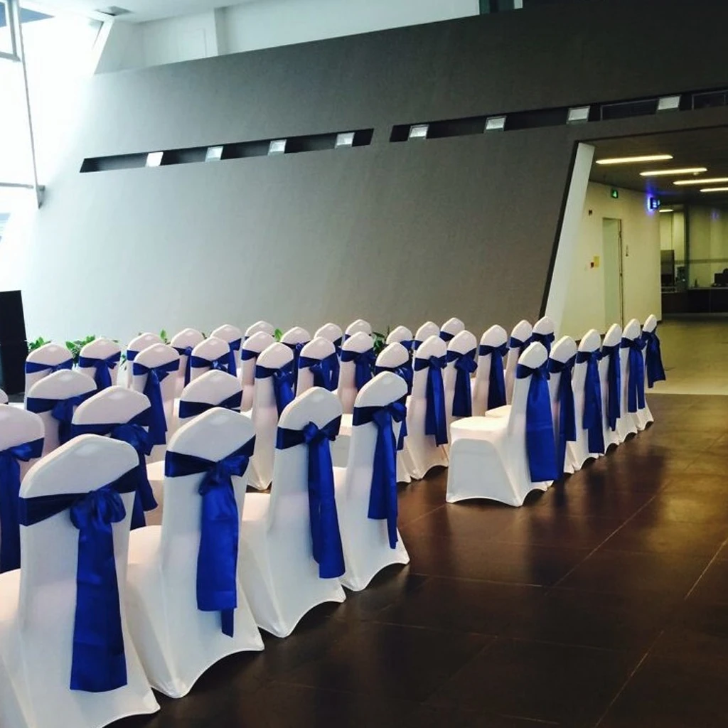 

50pcs/Lot Stretch Wedding Chair Cover Sash Satin Fabric Bow Tie Ribbon Band Wedding Party Birthday Decorations Wholesale