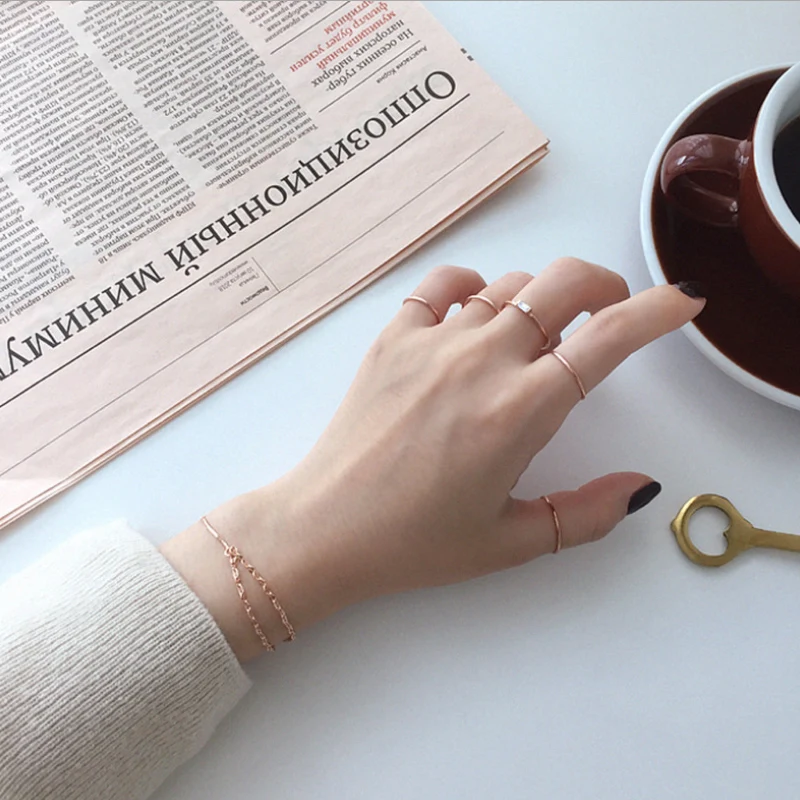 Большие J.W Классические тонкие кольца минималистичное Розовое золото Цвет