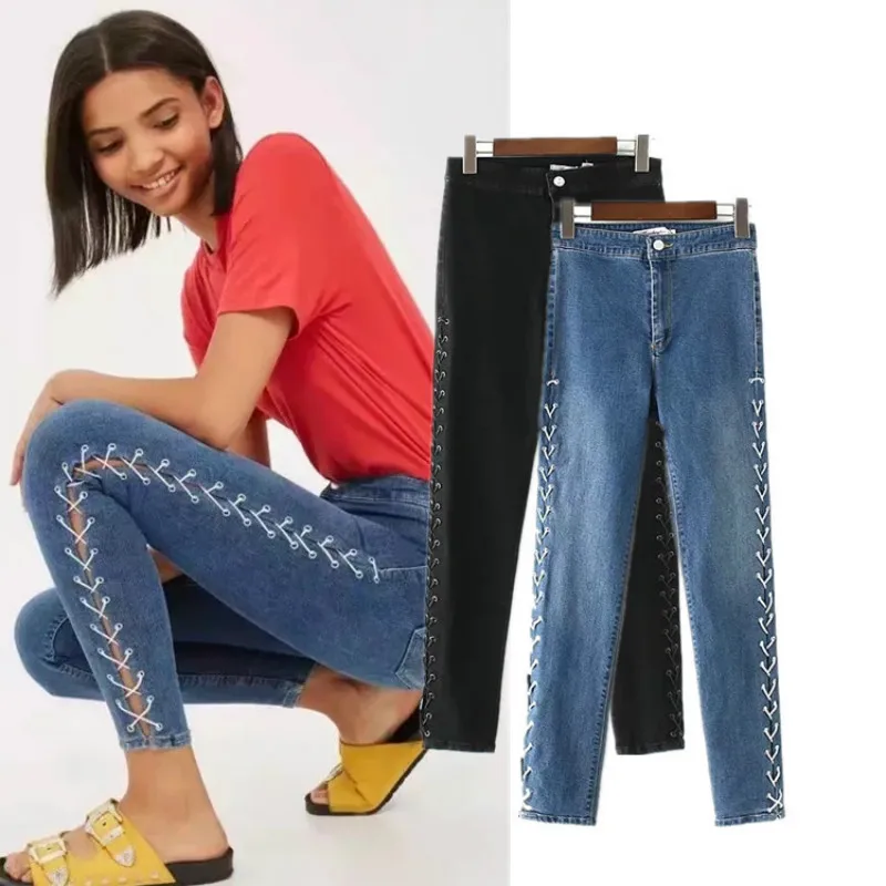 New 2017 Fashion Autumn Jeans Sliim Wind Rope Elastic Thin Waist Strap