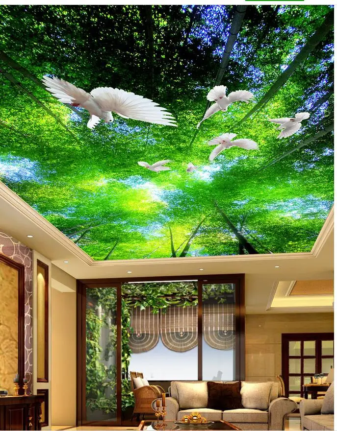 Fresh bamboo ceiling Landscape wallpaper murals ceilings papel parede
