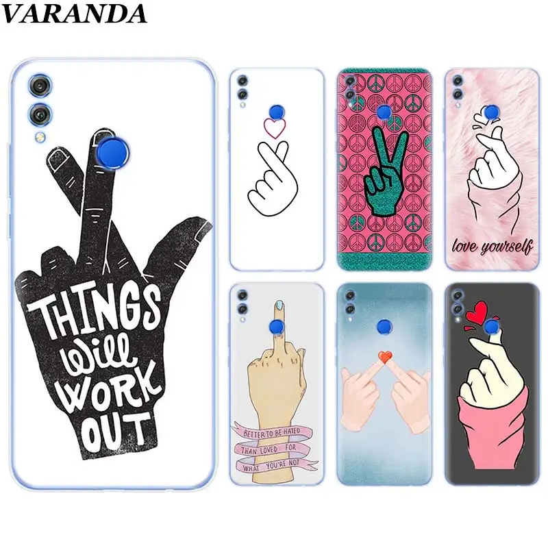 

Love on finger Silicone Soft Case for Huawei Honor 8X 8C 8S 8A 9 10 Lite 20i View 20 Y6 Y7 Y9 2019 Case Coque