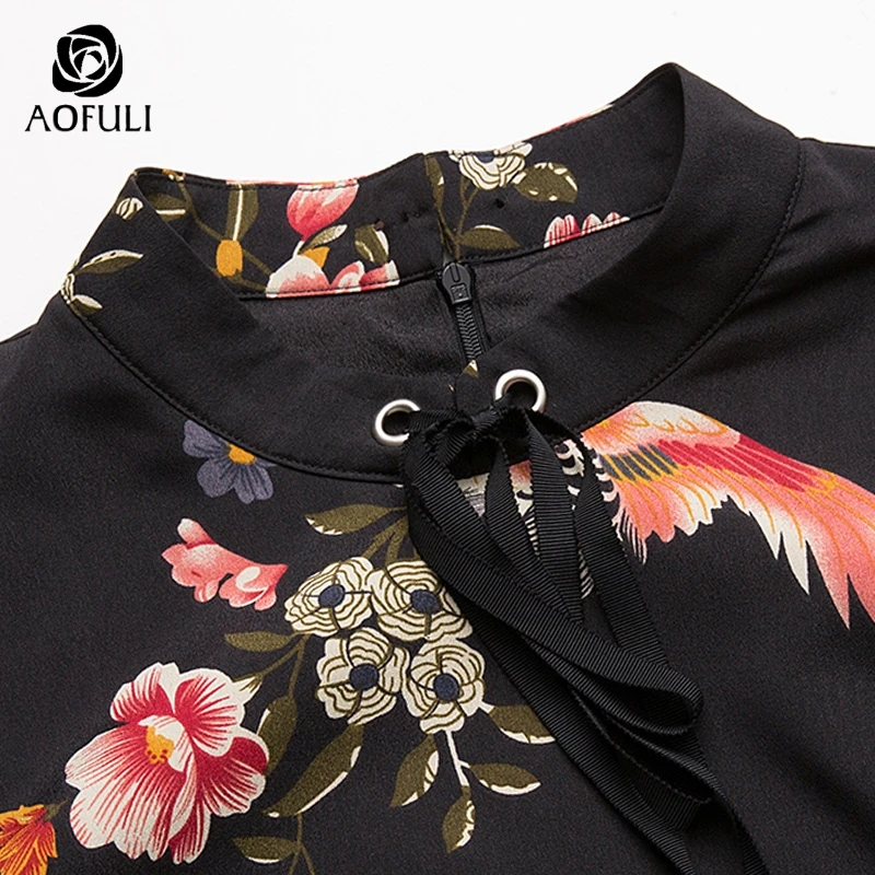 M L XL большие размеры платья с принтом птиц и цветов для женщин модное Брендовое