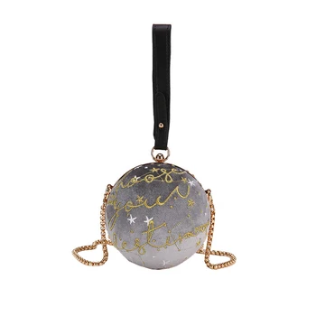 

ABDB-Luxury Fashion Blue Planet Pattern Velvet Star Ball Shoulder Bag Women Small Round Velour Bag Personality Female Handbag