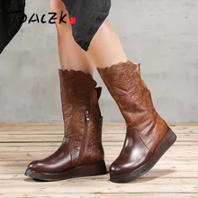 

Autumn and winter new thick bottom boots women's retro leather embossed national wind comfortable boots printed fashion boots
