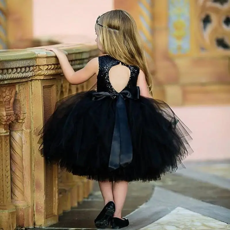 

Toddler Kids Girls Summer Solid Color Dress Mesh Grenadine Paillette Backless Sleeveless Bubble Party Dress