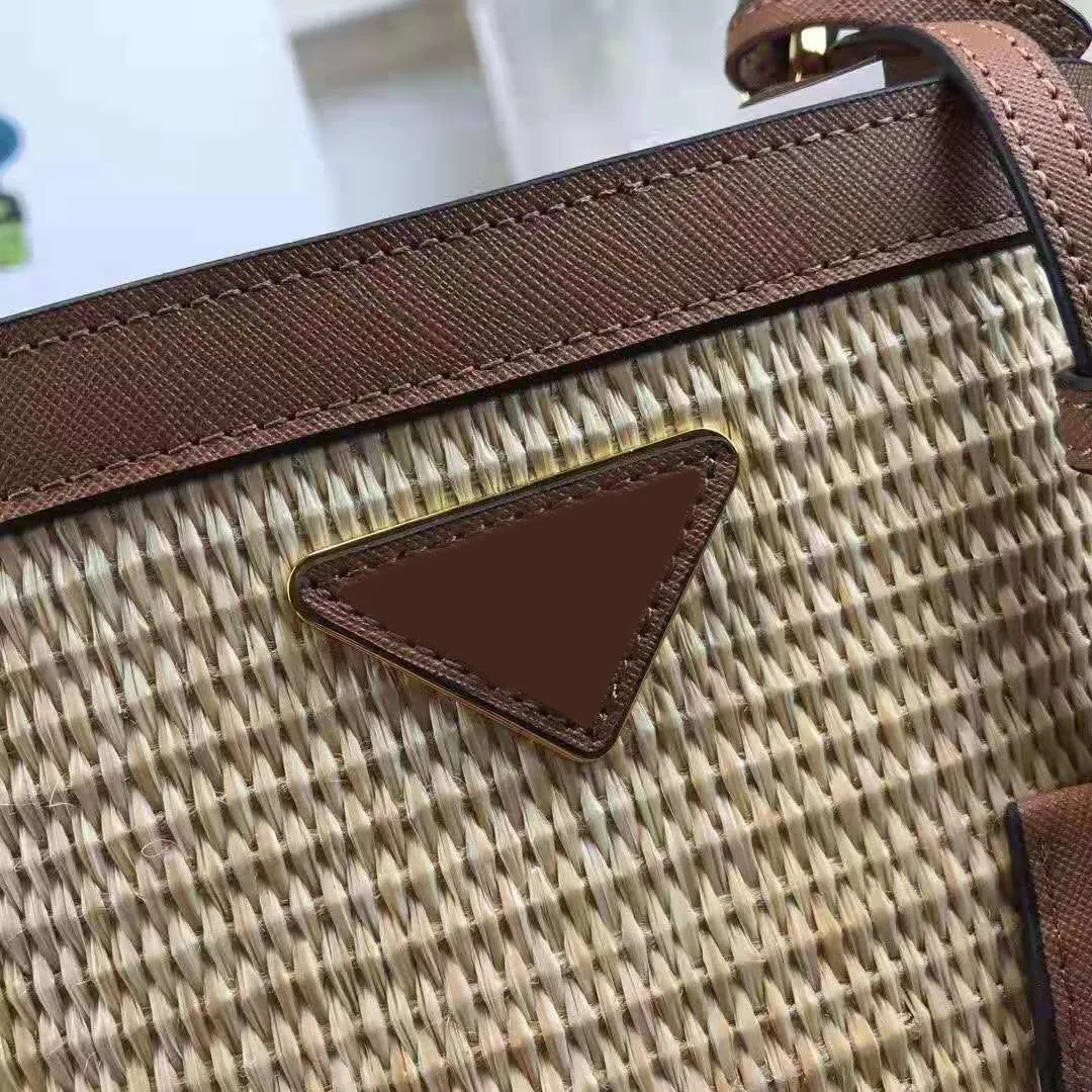 Women's bag luxury brand designer handbags rattan Straw crossbody bags Saffiano Cowhide Leather beach bags original femme