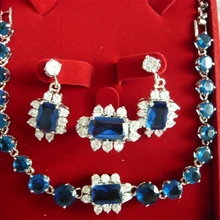 Благородный синий кристалл идеально сочетается дизайн серьги ожерелье и кольцо(#7.8.9) комплект ювелирных изделий