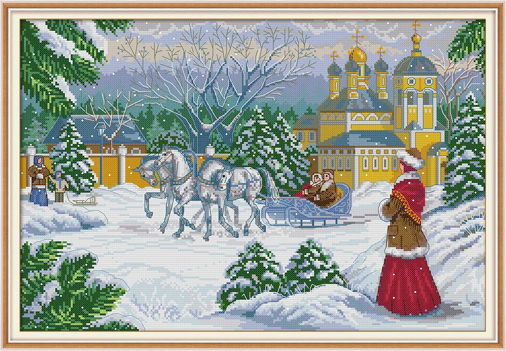 

Waiting in the snow cross stitch kit aida 14ct 11ct count print canvas cross stitches needlework embroidery DIY handmade