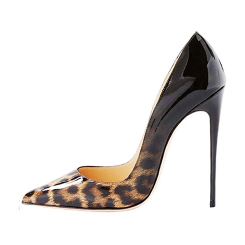

Eunice Choo Leopard Black Gradient Color Pointed Toe Women Pumps High Heels Patent Leather Slip On Party Pumps 10/12CM Stilettos