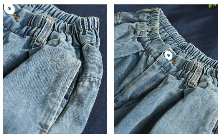 2019 New Women Loose Jeans Casual Denim Harem Pants Plus Size Elastic Waist Washed Jeans Trousers 5