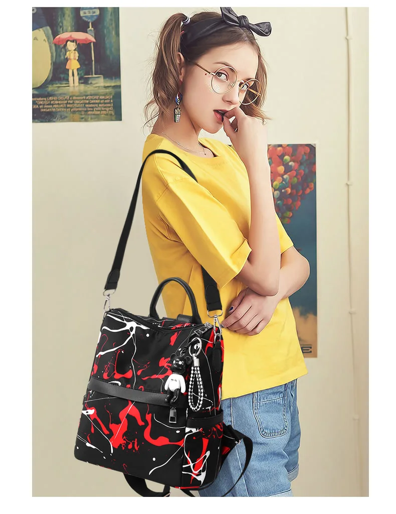 Модный Противоугонный Оксфорд женский рюкзак Новый рюкзаки с граффити для женщин Черный дорожный рюкзак школьные сумки для