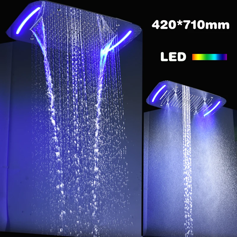 

Hot Sale Head Shower 4 Functions Chrome 304 Stainless Steel Polish Electric LED Lighting Rain Shower Head
