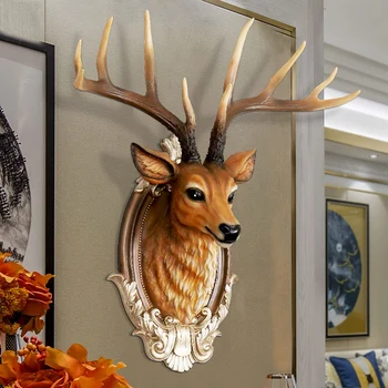 

American Lucky Resin Deer Head Wall Decoration Wall Hanging Animal Mural Crafts Home 3D Stereo Background Wall Sticker Ornament