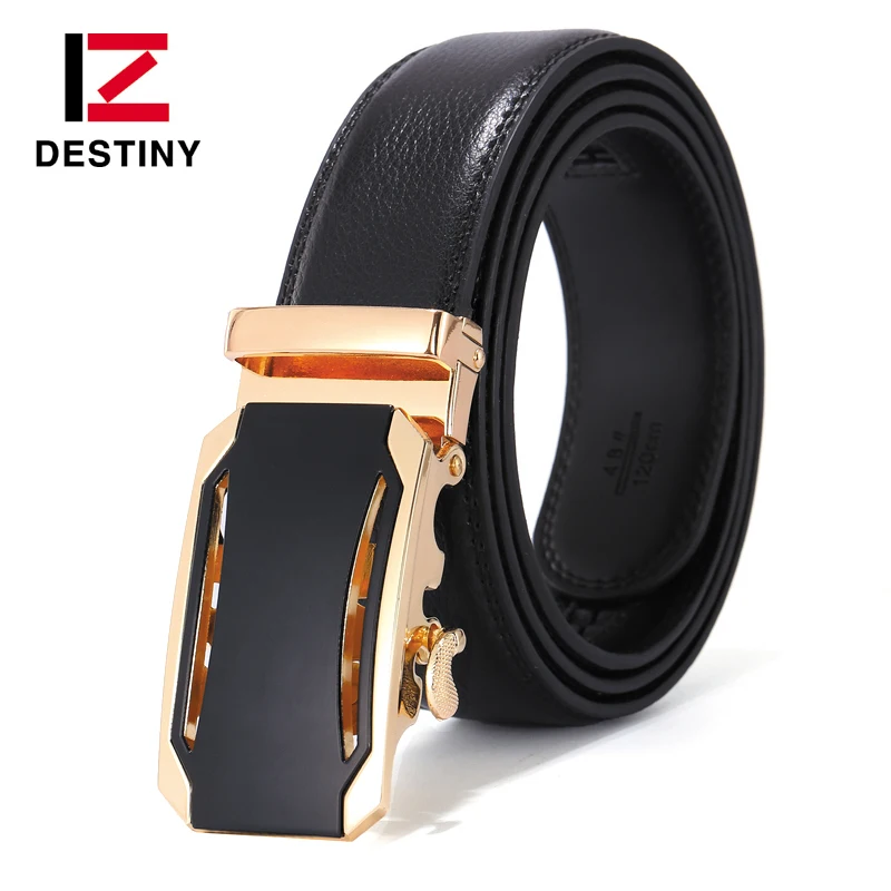 

DESTINY luxury brand men belt for jeans famous designer high quality genuine leather strap male Automatic metal buckle brown red