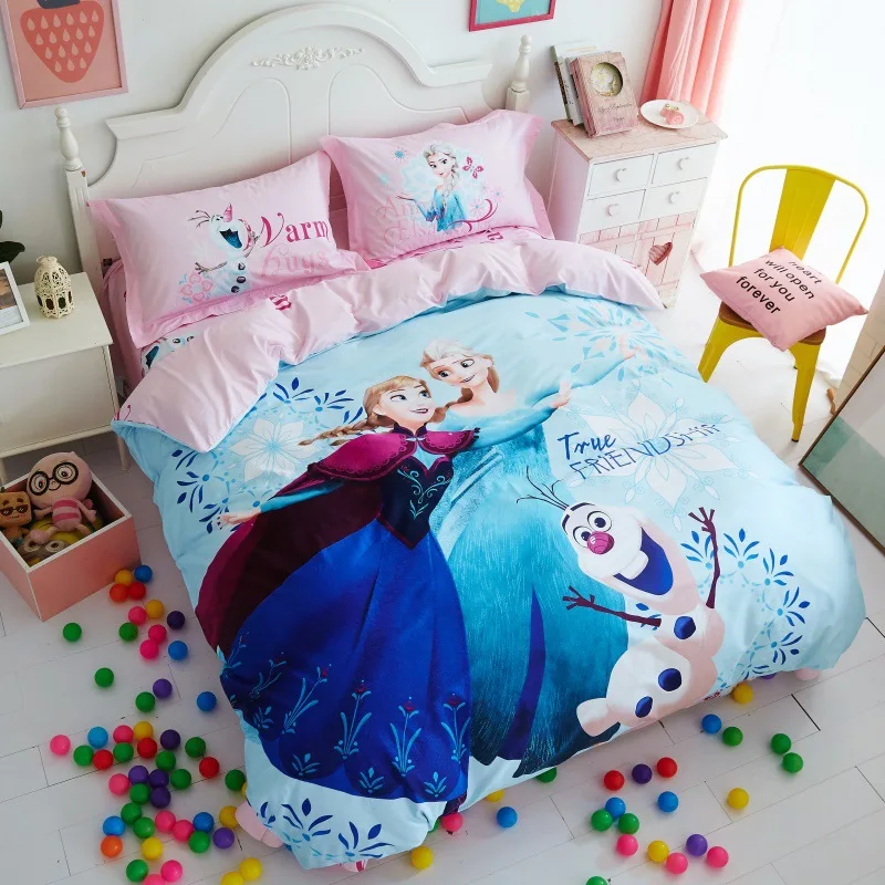 ديزني إلسا و آنا أميرة المجمدة طقم سرير التوأم حجم السرير لحاف يغطي للبنات الاطفال ديكور غرفة نوم الوردي القطن الكامل الملكة