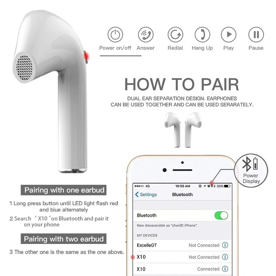 TWS Bluetooth 5.0 Earbuds True Earphone Mini Waterproof Earphones with Charging Box for Xiaomi Smart Phone Wireless Headphone
