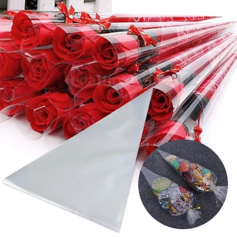 

100Pcs Clear Cellophane Cone Gifts Sweet Candy Flower Packing Birthday Party Favor Gifts Display Wedding Party Bag #15