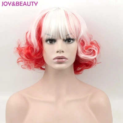 JOY& BEAUTY, 20 см, белый, синий, смешанный, белый, красный, короткие кудрявые синтетические волосы, парики для косплея, для Harajuku, вечерние, парик, термостойкие волосы - Цвет: Красный