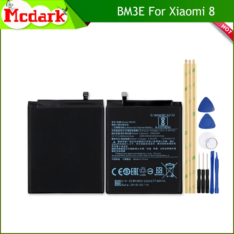 Mcdark BM3E Battery For Xiaomi 8 mi8 Replacement Large Capacity 3300mAh Back Up Bateria mi Smart Phone+Tools | Мобильные телефоны и