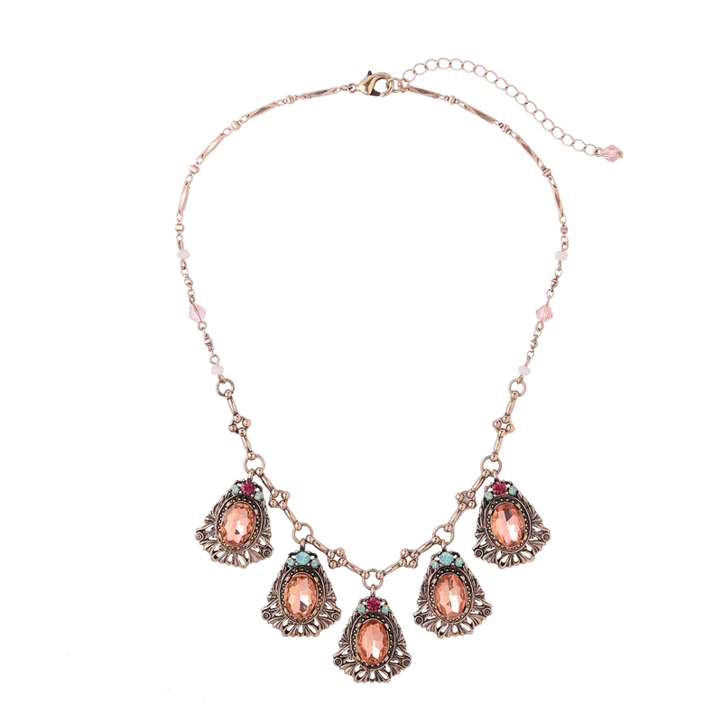

Vintage 2 Color Orange & Purple Teardrop Oval Filigree Pattern Statement Necklace Collarbone Court Gorgeous Unique Jewelry