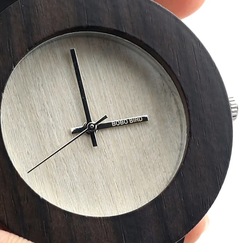 BOBO BIRD черные деревянные часы для женщин с серебряной указкой с нормальным логотипом деревянный циферблат кожаный ремешок кварцевые часы SUPERIA OEM