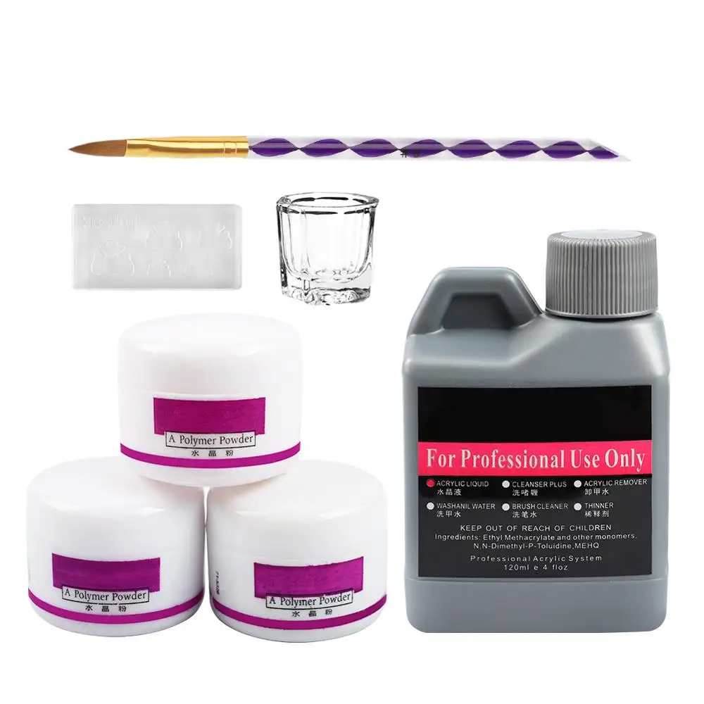 Manicure Nail Set Acrylic Powder 3D Tips Glass Cup Nail Brush Crystal Nail Polymer Builder For Art
