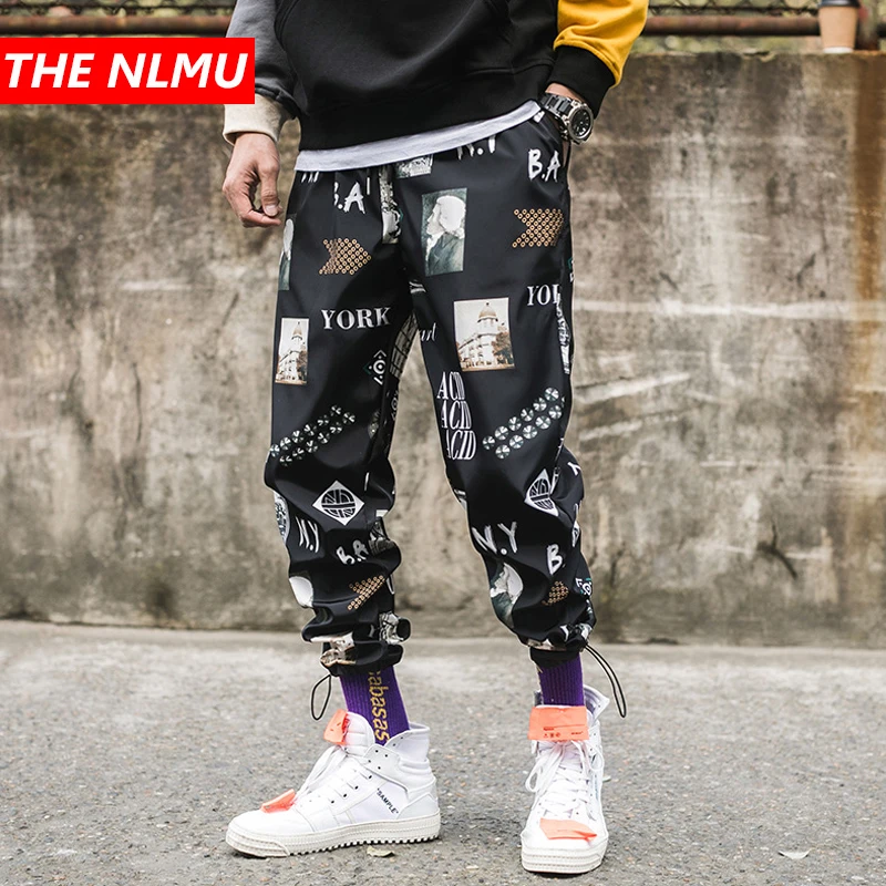 

Men's Harem Pants 2019 Summer New Hip Hop printing Male Trousers Fashion Streetwear Drawstring design Casual Pants Thin WG303