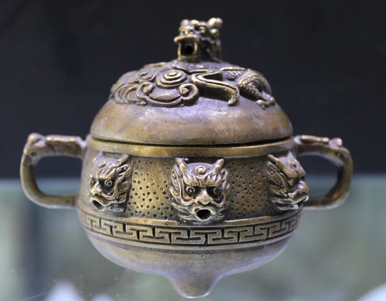 

Marked Chinese Bronze Nine 9 Dragon Dragons Ball Incense Burner Censer Sculpture fast SHIPPING