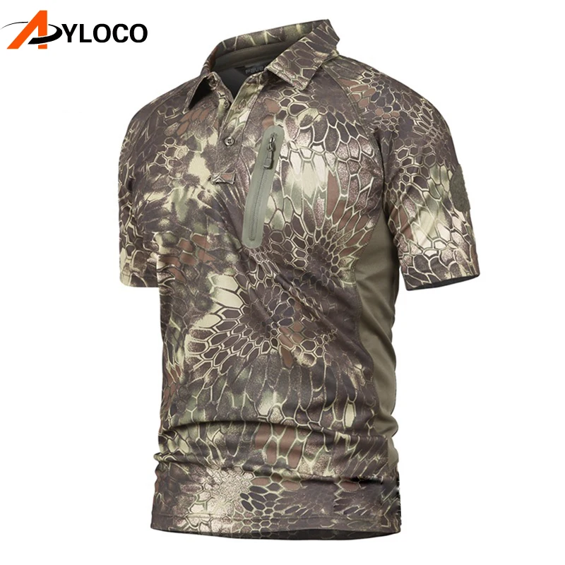 Rápida dos Homens de Combate do Exército Camisas de Carga ao ar Livre de Secagem Militar Tático Camisetas Respirável Lapela Collar Estiramento Casual 6 Cheap Cam. caminhada