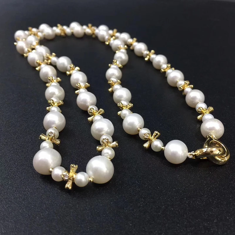 Sinya 14k gold filled Sweater chain Round Natural pearls strands long necklace for Women Girl Mum lover length 85cm dia  10-11mm (7)