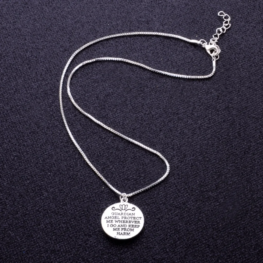 Shellhard Trendy Simple Elegant Silver/Gold Chain Metal Round Letter Angel Wing Pendant Necklace Punk Unique Jewelry Couple Gift