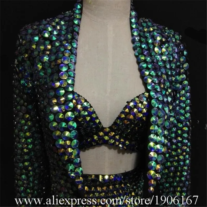 Bar nightclub female singer host small suit suit hand-stitched drill full drill modern costumes stage dress custom3
