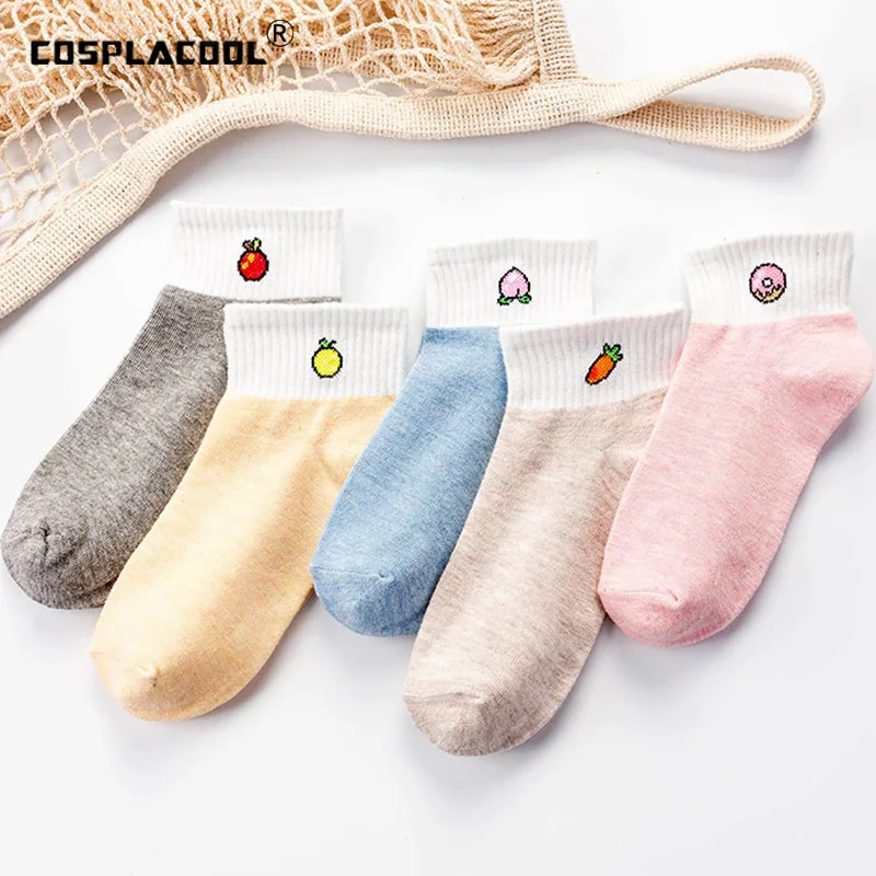 

[COSPLACOOL]Korean Fresh Fruits Funny Socks Peach Lemon Cute Ankle Socks Food Cartoon Harajuku Novelty Calcetines Mujer Sokken