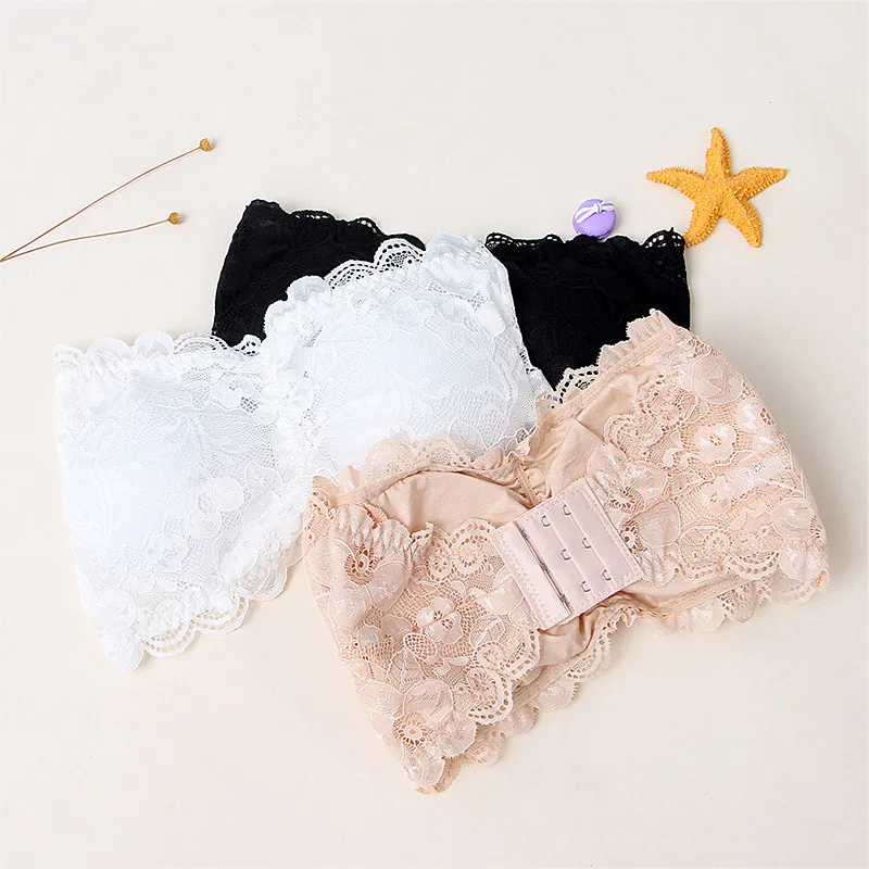 Sexy Summer Women Strapless Bra Lace Tube Top Bandeau Crop Tank Seamless Padded Underwear AIC88 women lingerie bra,women tank tops,women tube tops