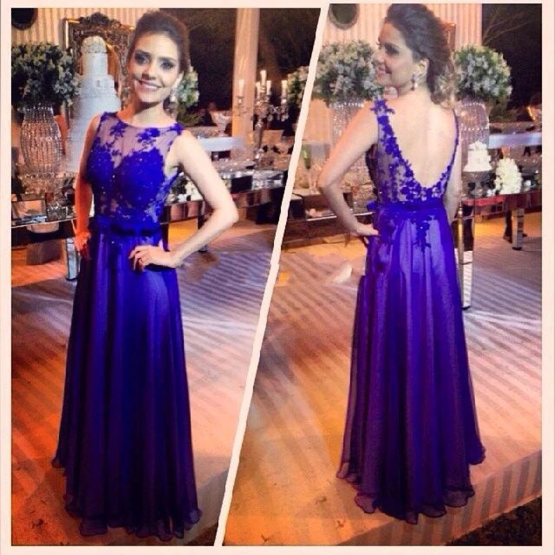 Prom font b Dresses b font 2017 New blue Purple Scoop Applique Floor Length Vestido De