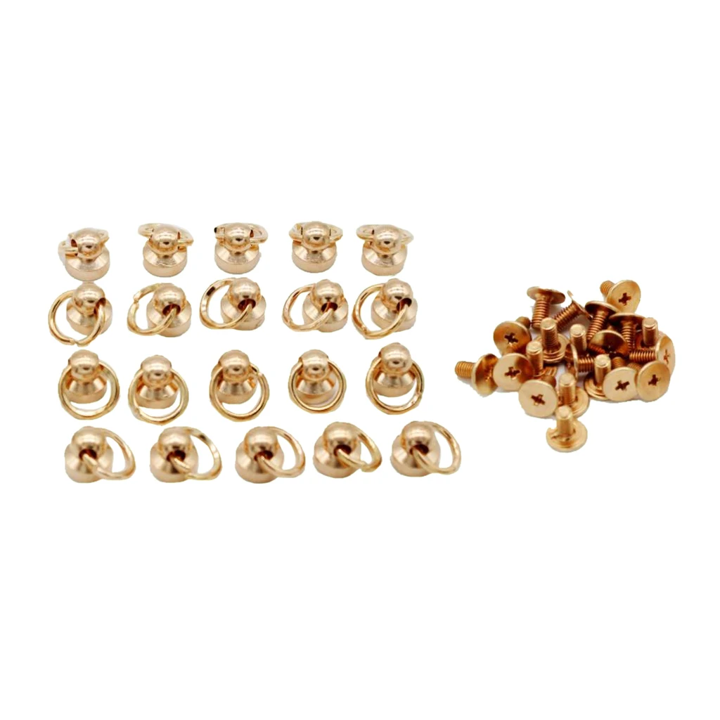 20pcs Brass Rivet Studs Screw Back Round Head O Ring Leather Craft Punk SpotS