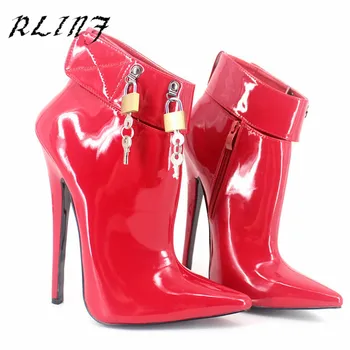

RLINF Sexy 18 Cm Woman High Heels Cool Heels Ankle Buckle Female Club Party Show Shoes Pointed Wristband Patent Leather 36-46