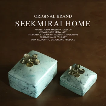 

ordic home ceramics with copper flower jewelry box storage box dressing table decoration ornaments