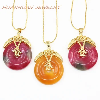 

New Fashion Stainless Steel Chain Necklace 30mm Pendant Jades Natural Stone Coin Pendulum Reiki Chakra Pendants Jewelry B3364