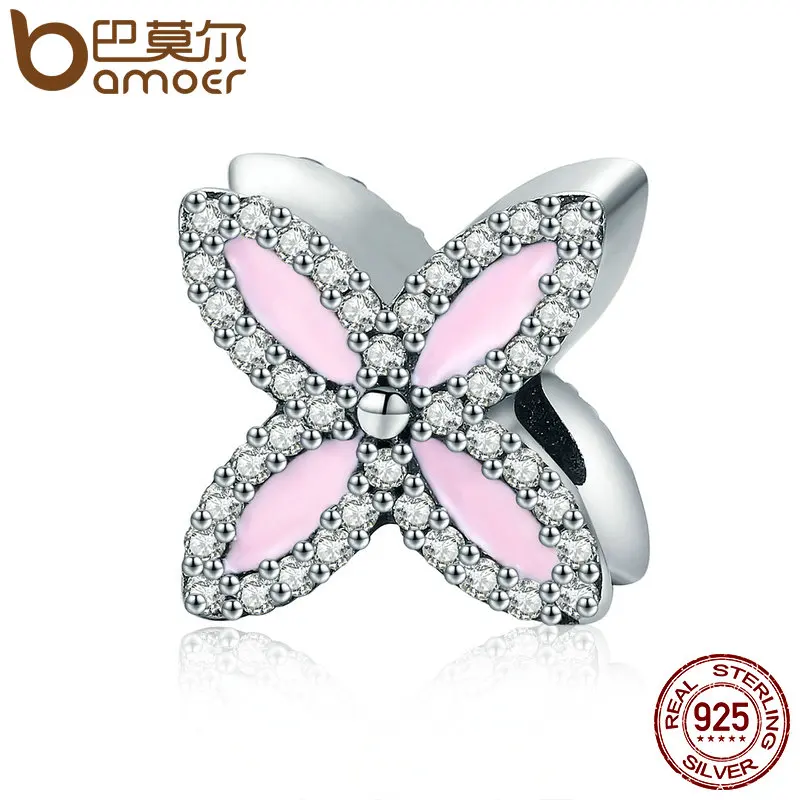 

BAMOER Authentic 925 Sterling Silver Romantic Lilac Flower Sparking CZ Beads fit Charm Bracelets & Bangles Jewelry SCC415