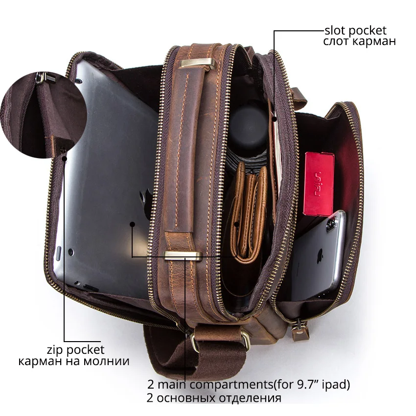 CONTACT'S crazy horse leather men's shoulder bag vintage messenger bags men bolsos male crossbody b