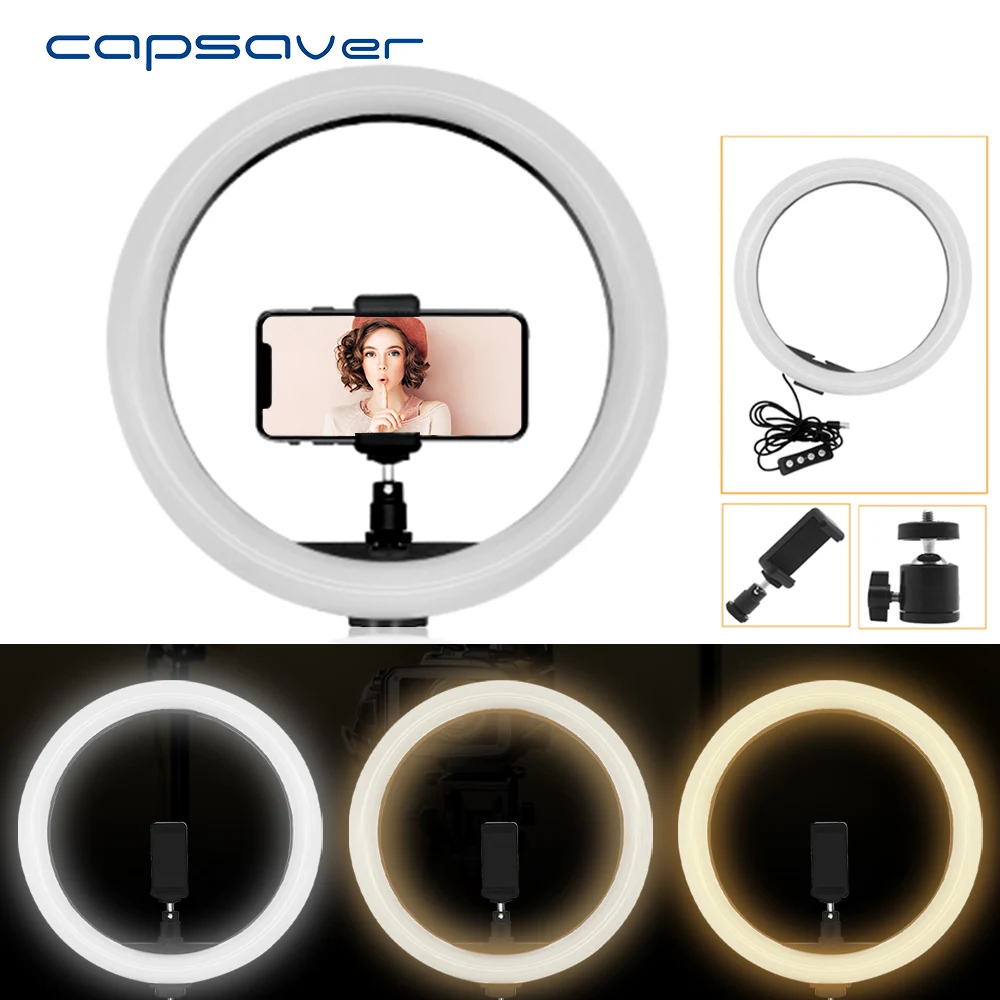 Capsaver 12-дюймовый светодиодный кольцевой светильник с регулируемой яркостью 2700 K/5500 K CRI90 12W USB фотографический светильник ing для видео YouTube фото